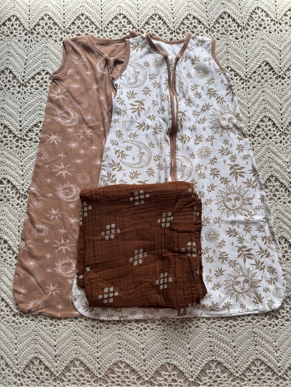 Baby Two-Pack Sleep Sacks with Swaddle - Neutral Brown & Cream Boho Cotton